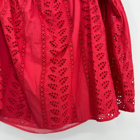 Express Off Shoulder Eyelet Blouse Top L Womens Flare Bell Long Sleeves Red NEW - Picture 6 of 9